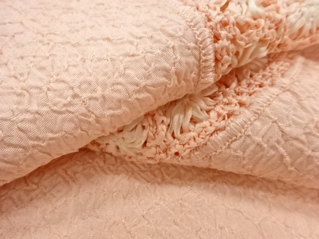  リボン刺繍よろけ縞に花模様ショール